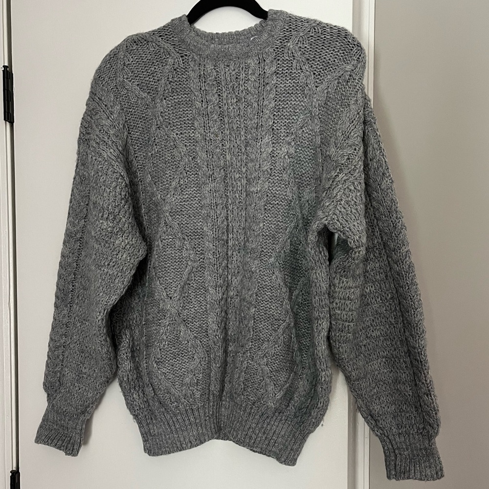 Elms Park Gray Cable Knit Crewneck Sweater